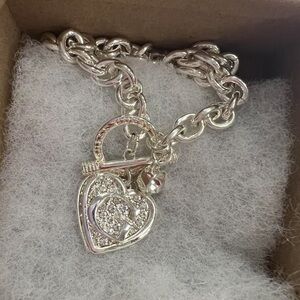 Guess Silver Heart Lock Toggle Necklace